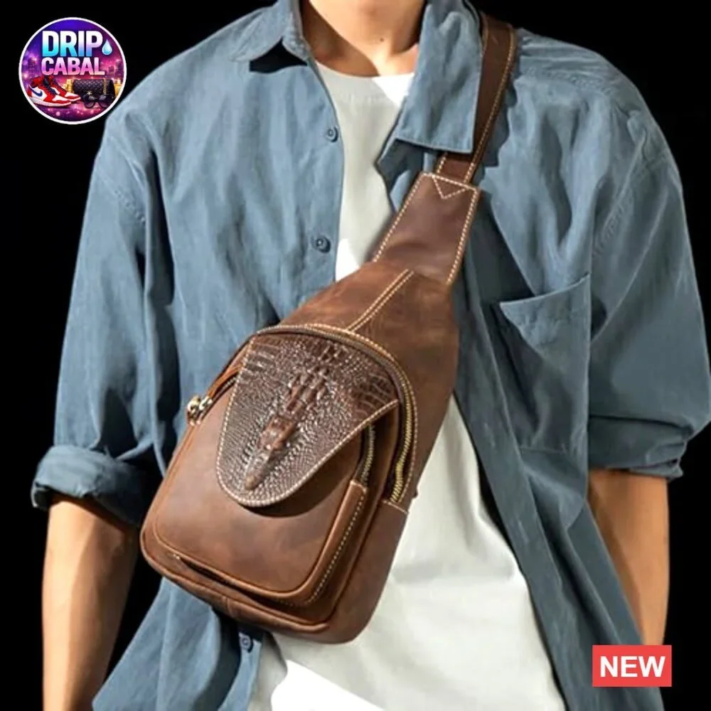 Genuine Crazy Horse Leather Sling Bag Crossbody Backpack Daypack